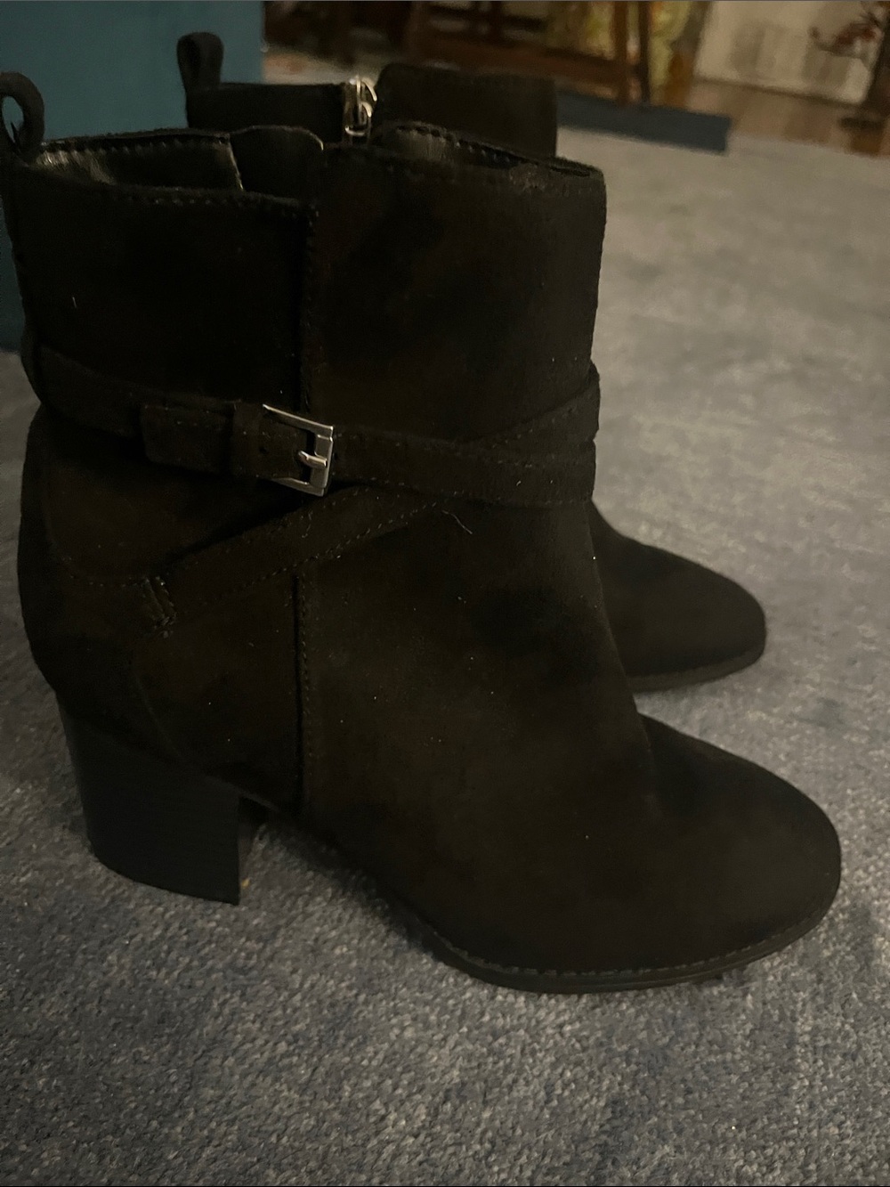Bandolino Black Suede Ankle Booties with Buckle Detail